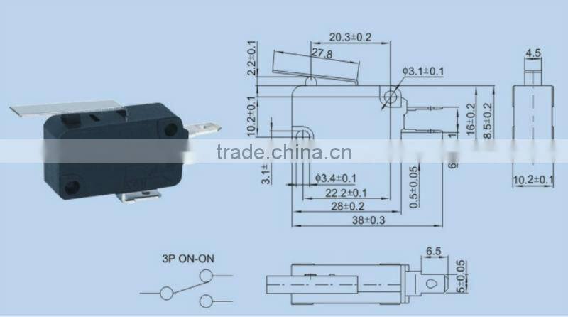 16A 125V Straight level Micro Switch KW7-03-2