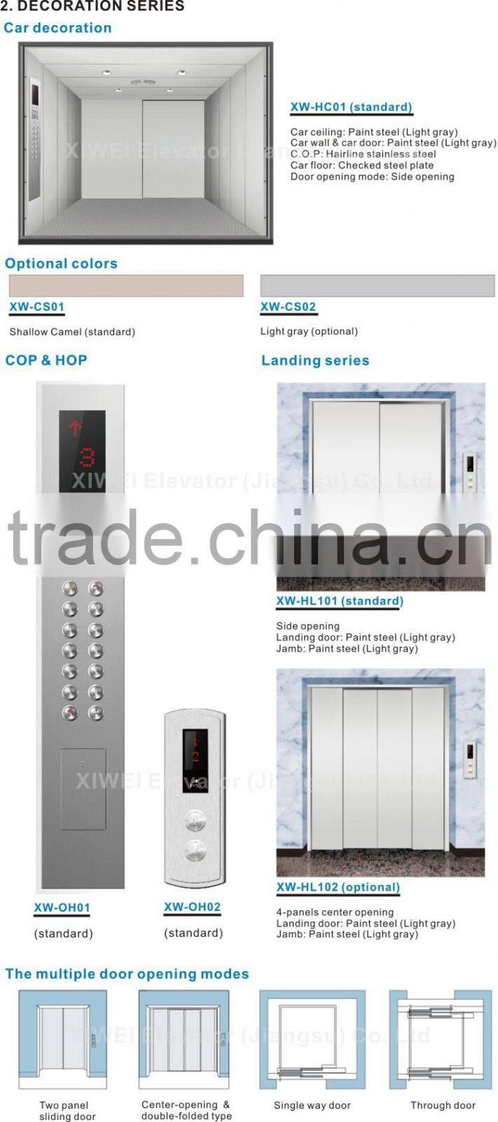 3000kg machine room car elevator with 0.5m/s