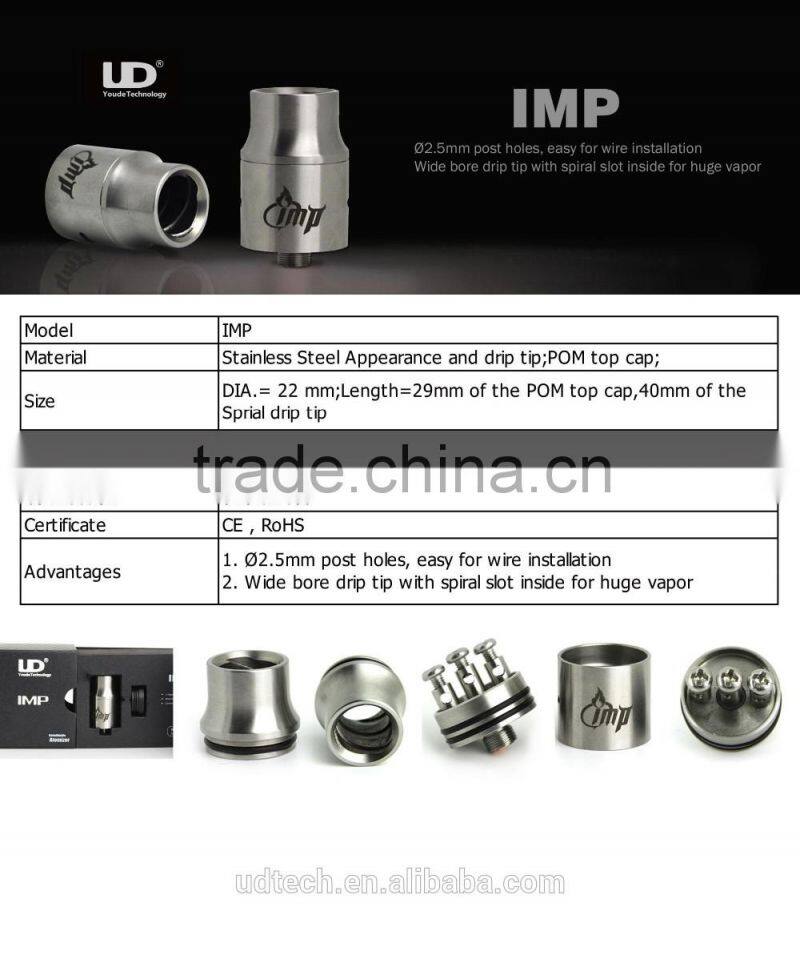 UD RDA vapoir tank IMP atomizer with wide spiral drip tip for huge vapor RDA vaporizer