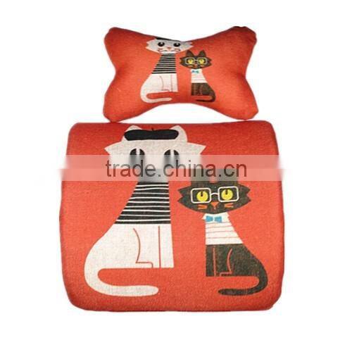 Nature Linen material Custom Printed Memory Foam Car Lumbar Seat Cushion & Car Neck Pillow