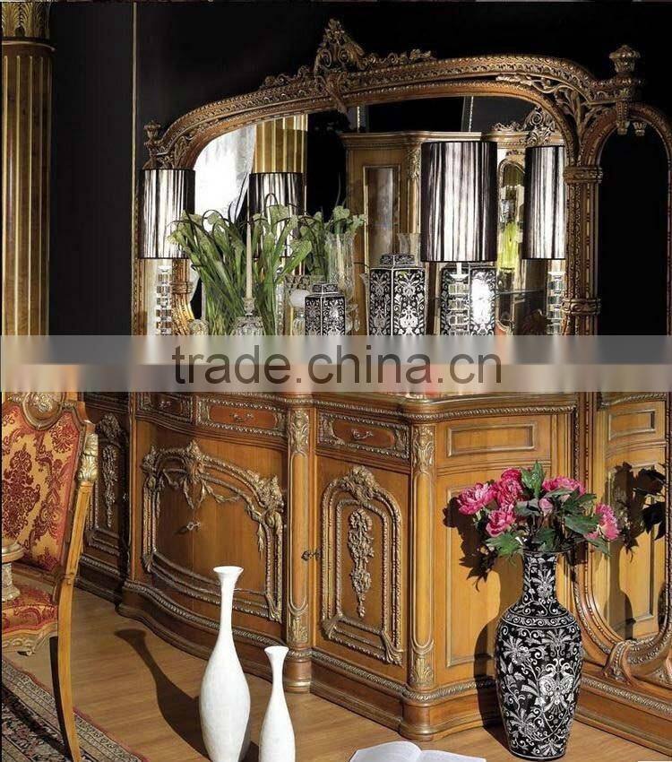 Antique European style solid wood three doors dining room wine cabinet
