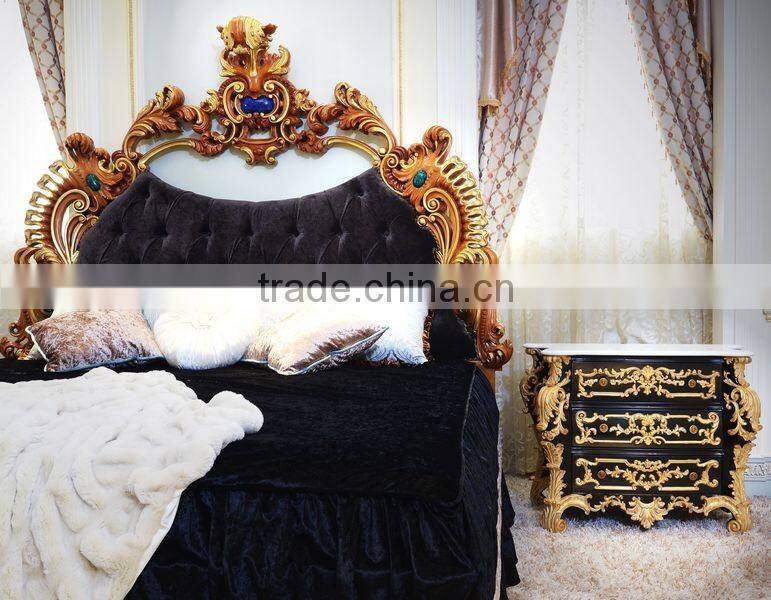 Latest Fabulous King Size Bedroom Set Furniture/ Rococo Bedroom Furniture With Wooden Hand Carving Luxury Double Bed Design