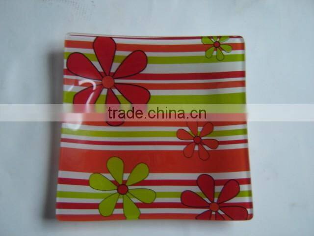 Colorful flower printing glass square plate