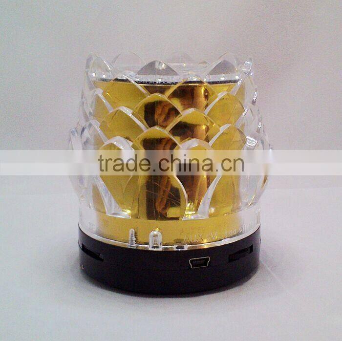 New arrival crystal lotus transparent colorful light speaker USB mini speaker creative speaker with radio function