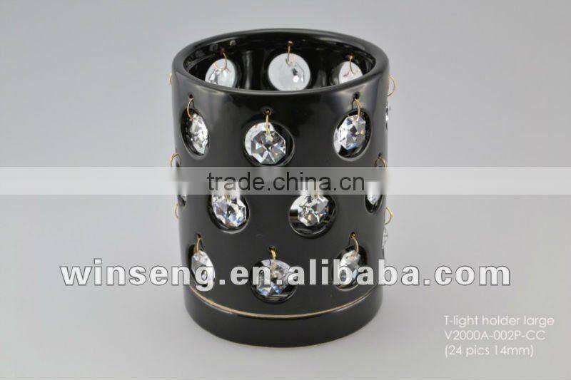 White Ceramic T-light Candle Holder for home decor with crystals from swarovski