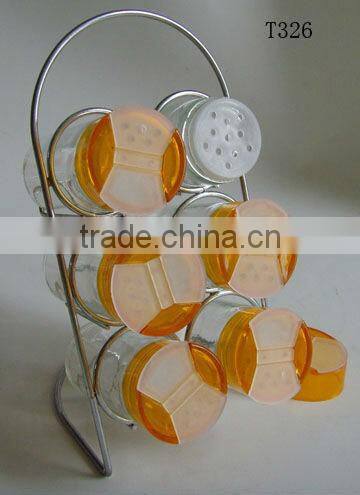 colorful cylinder glass 6 jars spice rack set with colorful plastic lid