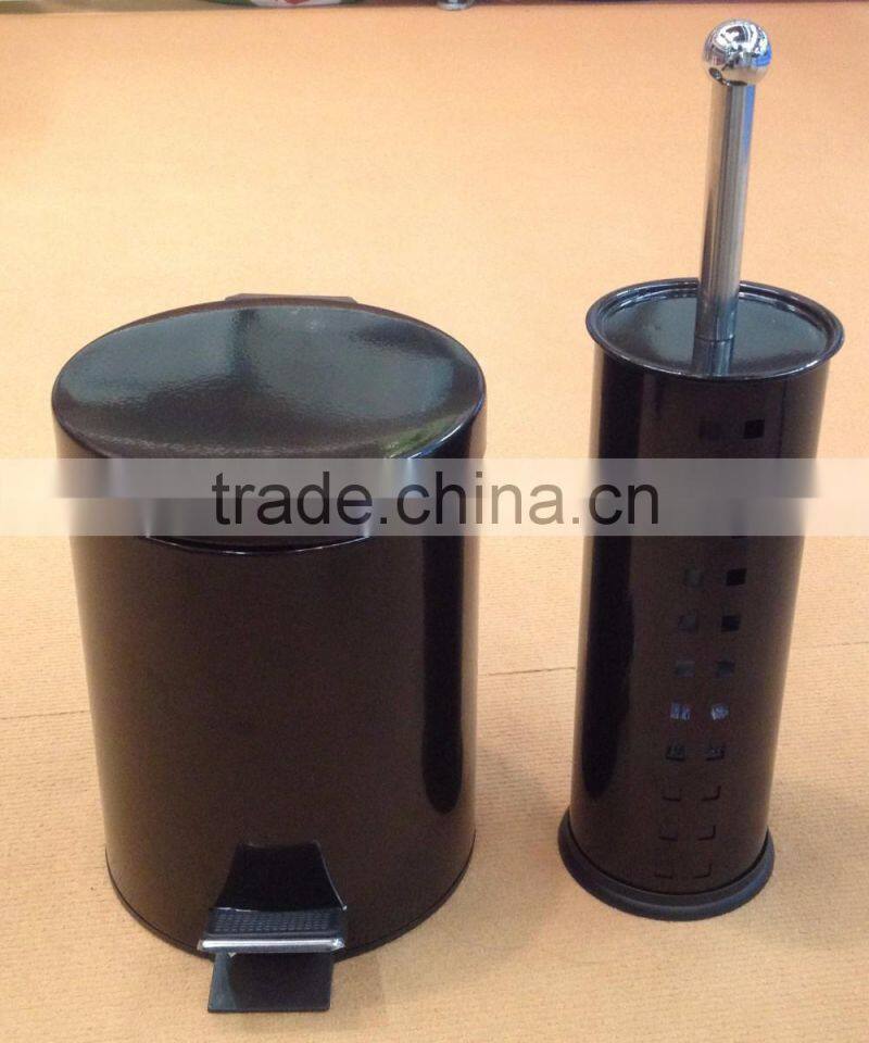 Home Kitchen Metal Pedal Waste Bin Trash Can and Toilet Brush Holder Set