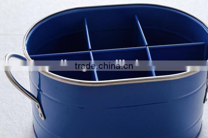 6 slots Metal Kitchen Utensil Holder Cooking Tool Storage Box Flatware Caddy with Grip Handle