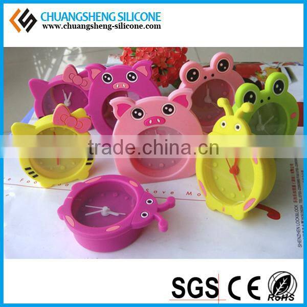 Cat shaped silicone table clock, animal figure alarm clock, ring clock