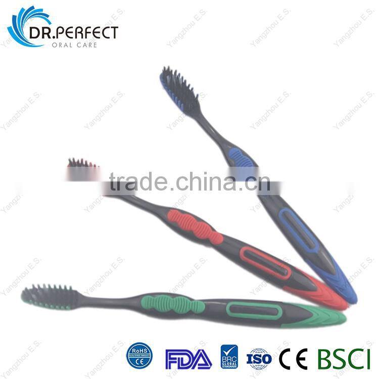 hot sale adult toothbrush with soft rubber handle teeth cleaning