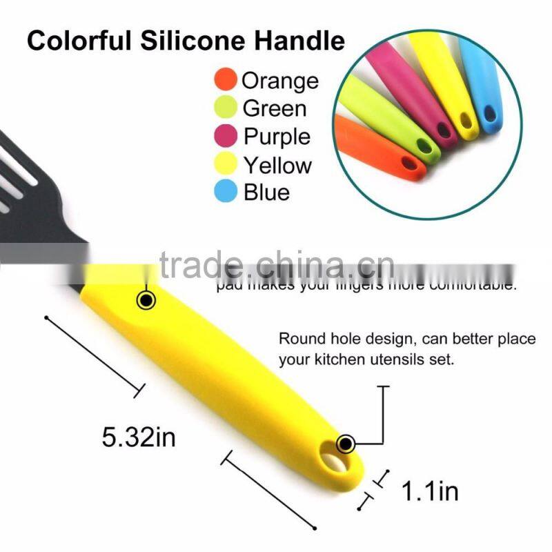 Amazon hot FDA multi color Heat Resistant silicone kitchen utensils,silicone 5-pcs cooking utensils