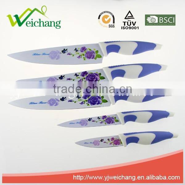 WCE567 5 pcs set Kitchen Knives artwork painting blade PP with TPR handle , hot sale, Wholesale