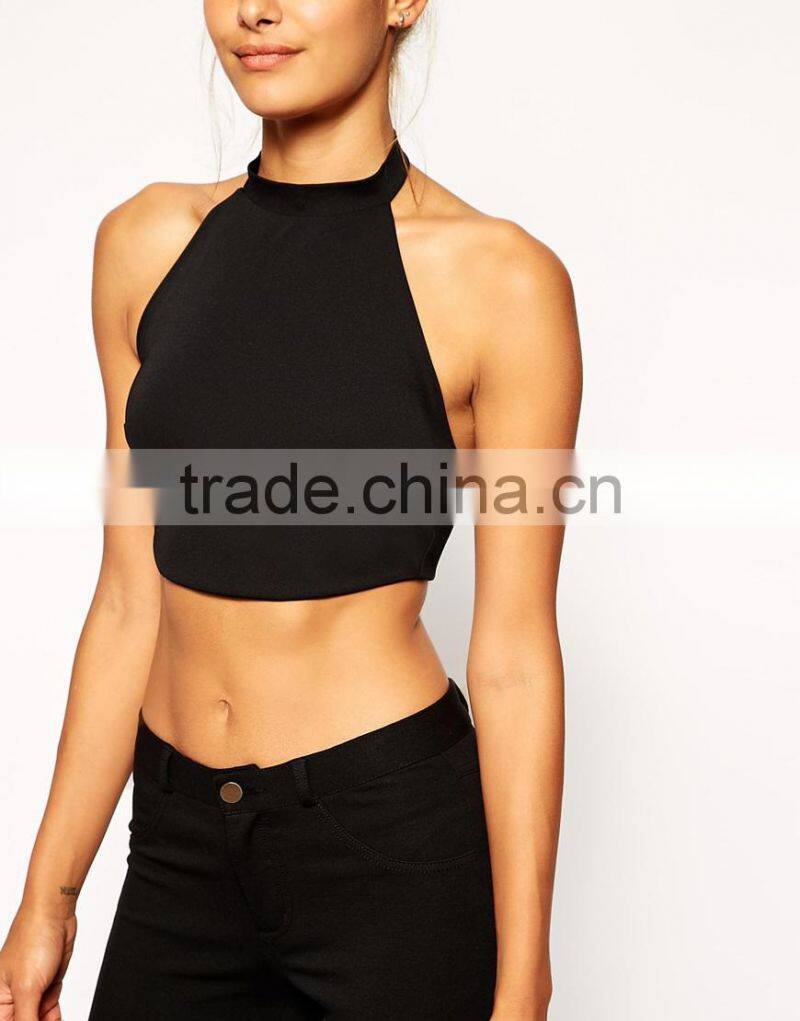 Latest arrival Open back Crop Top With Halter Neck In Crepe