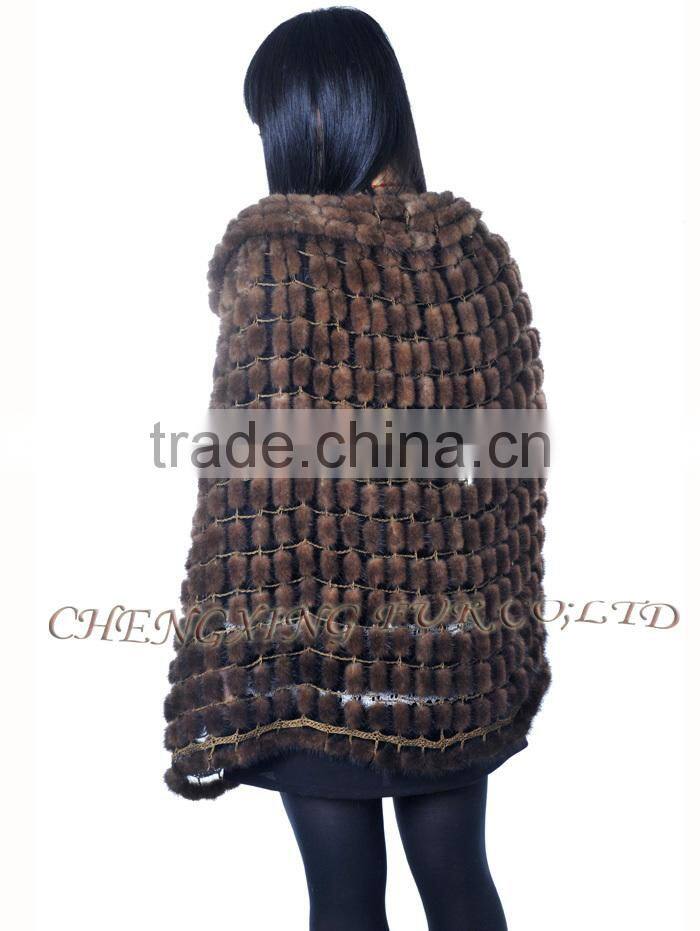 CX-B-M-56 Wholesale Women Cape Mink Fur Fashion Poncho/ Fur Shawl