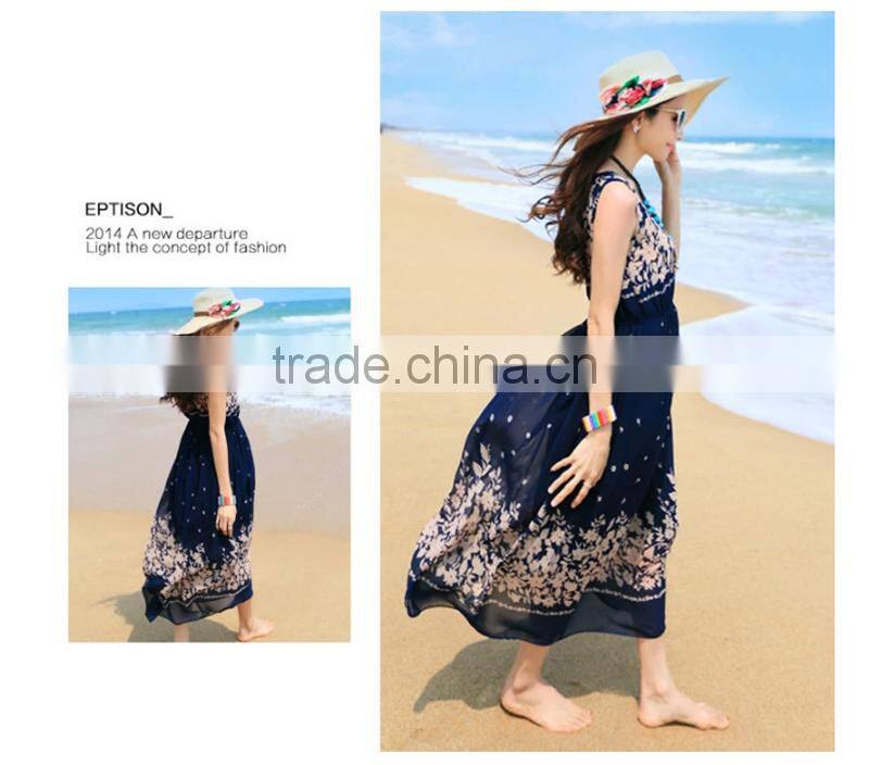 2017 brand New Summer Women Sleeveless Floral Print maxi Long Dresses beach dress