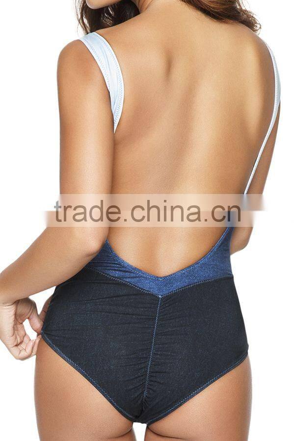 ladies big cut out back one piece swimwear