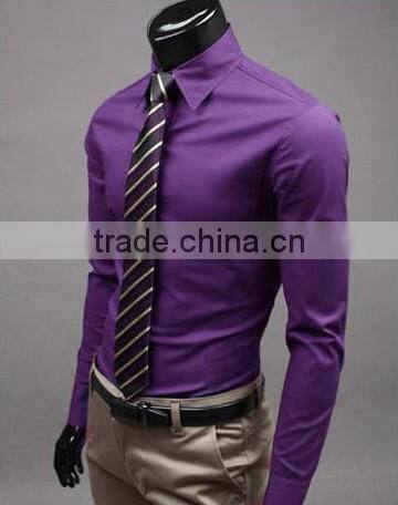 Mens plain dyed long sleeve shirt with slim fitted 2013 new styles