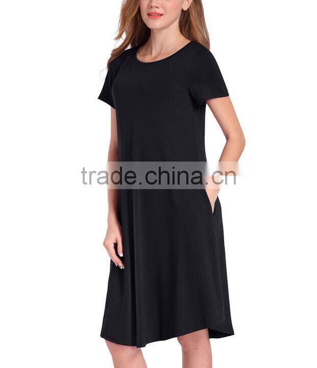 Wholesale latest fashion short sleve ladies O-Neck simple soft women dress