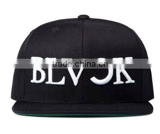 Green underbrim snapback cap,custom 3D embroidery snapback cap,black cotton snapback cap
