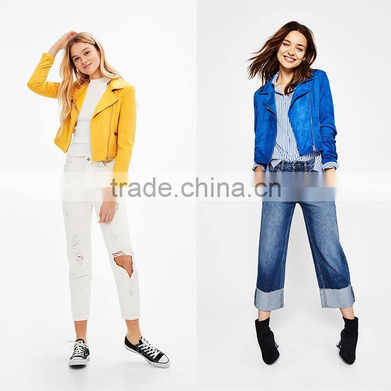 Hot sale womens cool diagonal zipper lightweight faux suede biker jacket