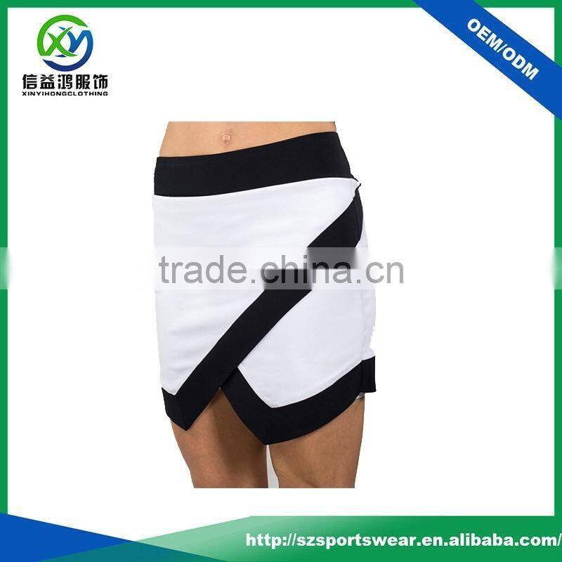New Design Irregular White with Black Sexy Sport Skirt , Custom Lady Golf Skirt
