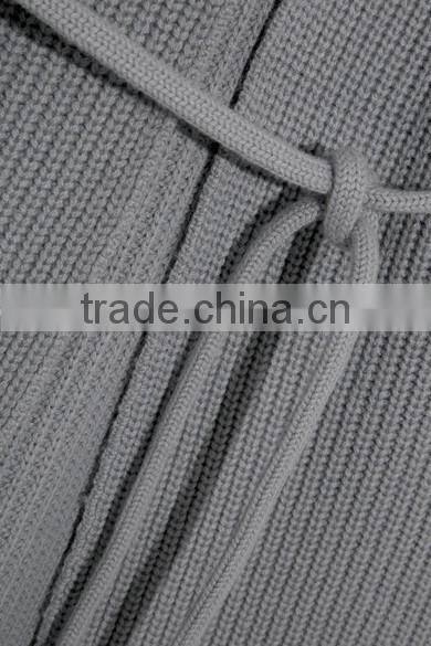 Light Grey Slips On Wool and Cashmere Blend Cardigan with Thin Waist Rope