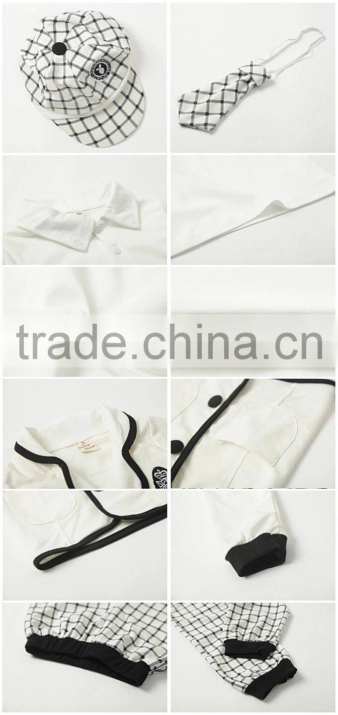 2016 Hot Sale Boy Clothing Prince Handsome Boy Suits White Coats Grey Cap And Strip Pants Children Wear Kids Clothes