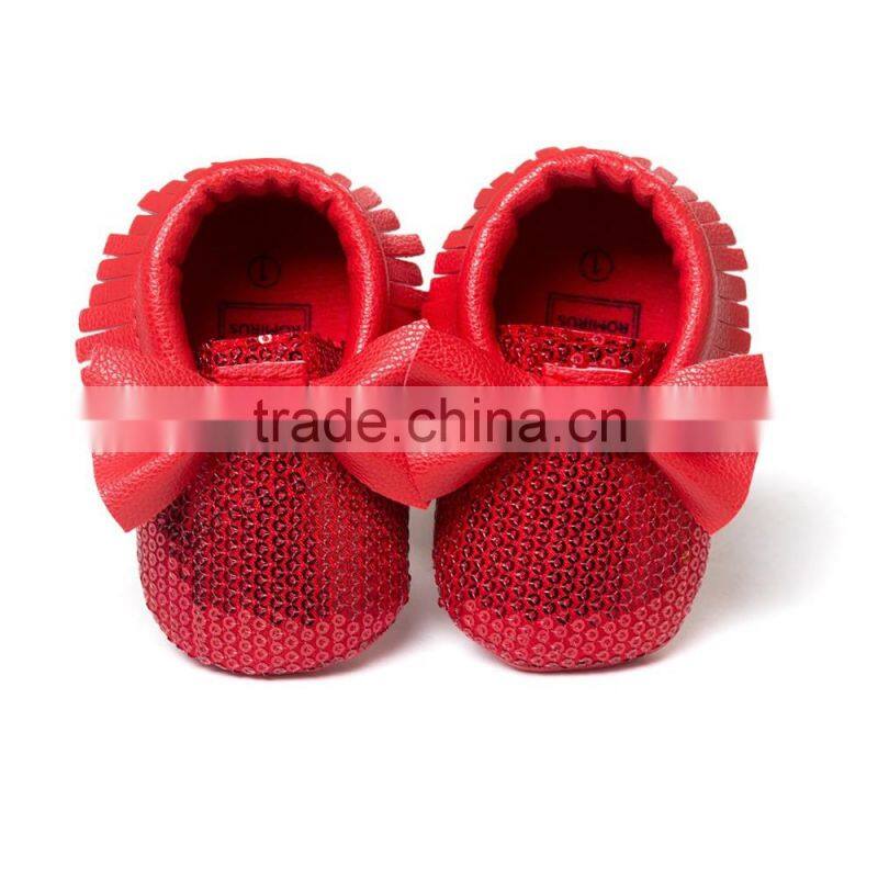 High quality pu sequin baby moccasins