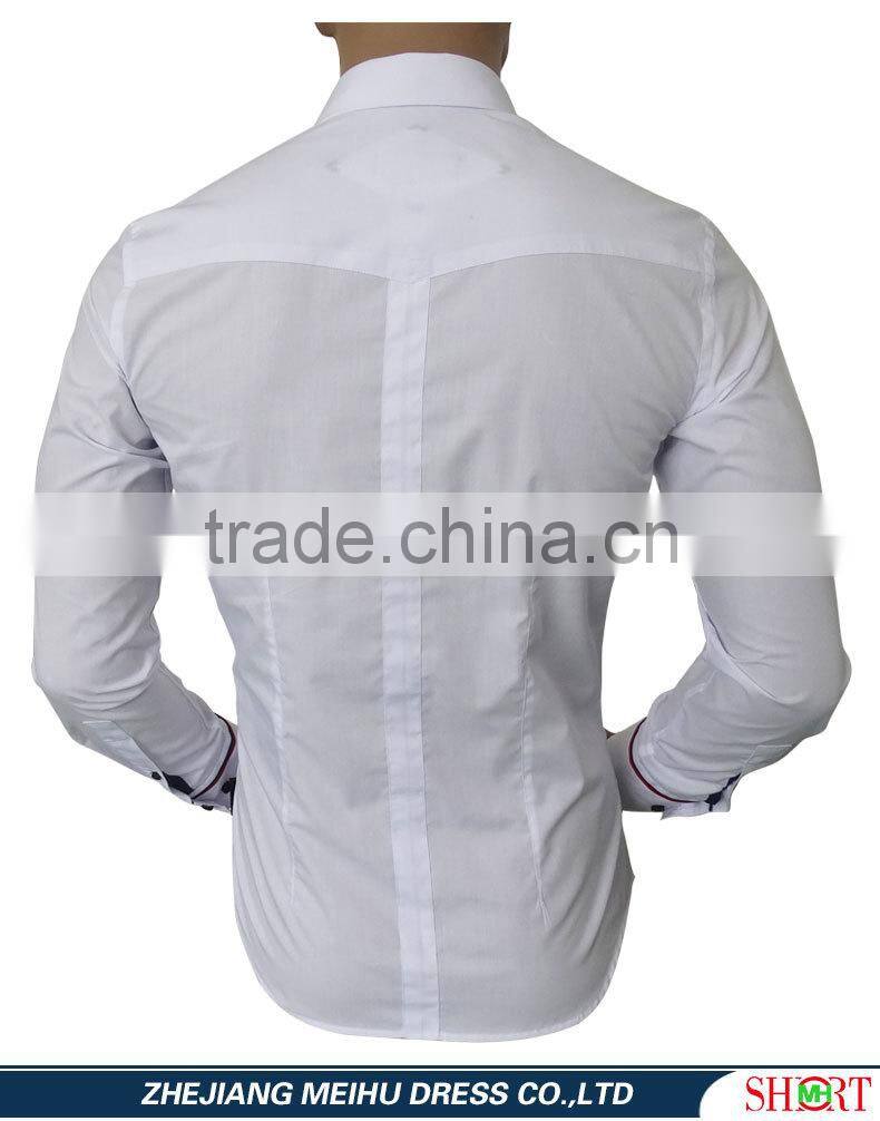 2017 men's white dress formal shirts with contrast color on collar and cuff