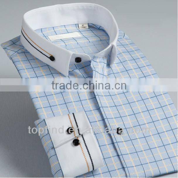 Men Long Sleeve Cotton Plaids Embroidery Shirts