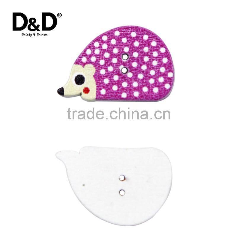 D&D 2017 New 15Pcs/Lot Colorful Hedgehog-Shaped Wooden Buttons 2-Holes Sewing Button Scrapbooking DIY Craft