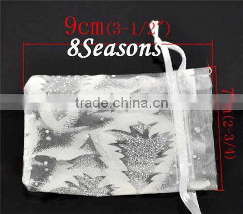White Christmas Tree Organza Wedding Gift Bags &Pouches W/Draw String 7x9cm