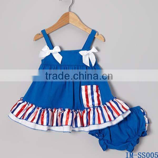 Hot Sale Infant Two Pieces Clothing Sets Cute Newborn Baby Cotton Swing Top Bloomer Sets for Girls IM-SS004
