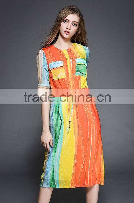 Summer Womens Fashion Casual Long Chiffon Maxi Dresses Lasies Short Sleeve Multi-Color Printed Dress