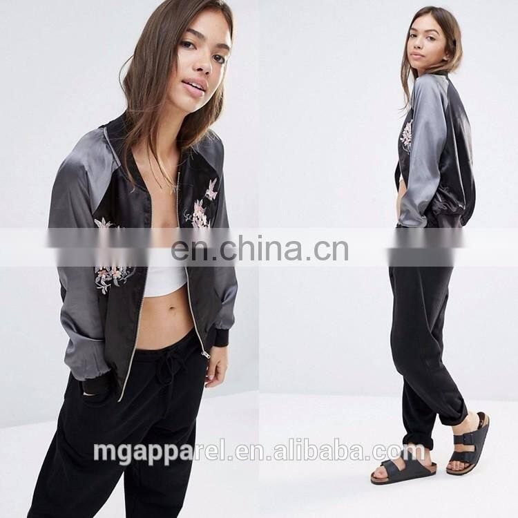 Wholesale custom satin embroidered bomber jacket for women