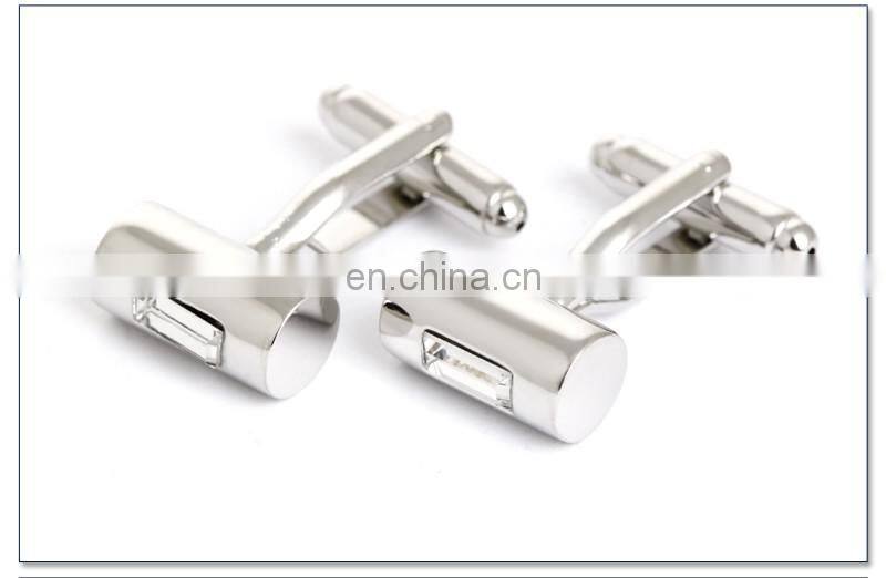 Crystal Inlaid Cylinder Fashion Brand Silver Cufflinks for Mens