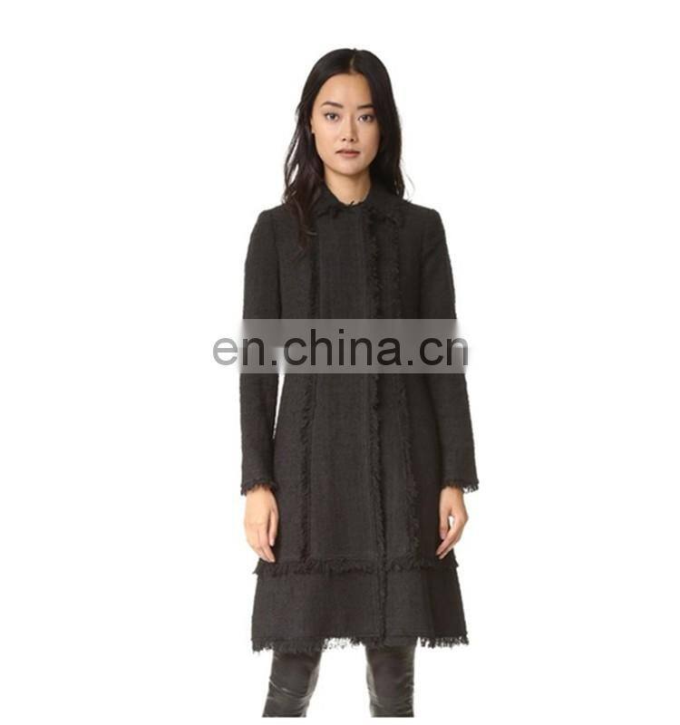 OEM service elegant black body fit wool ladies topcoat