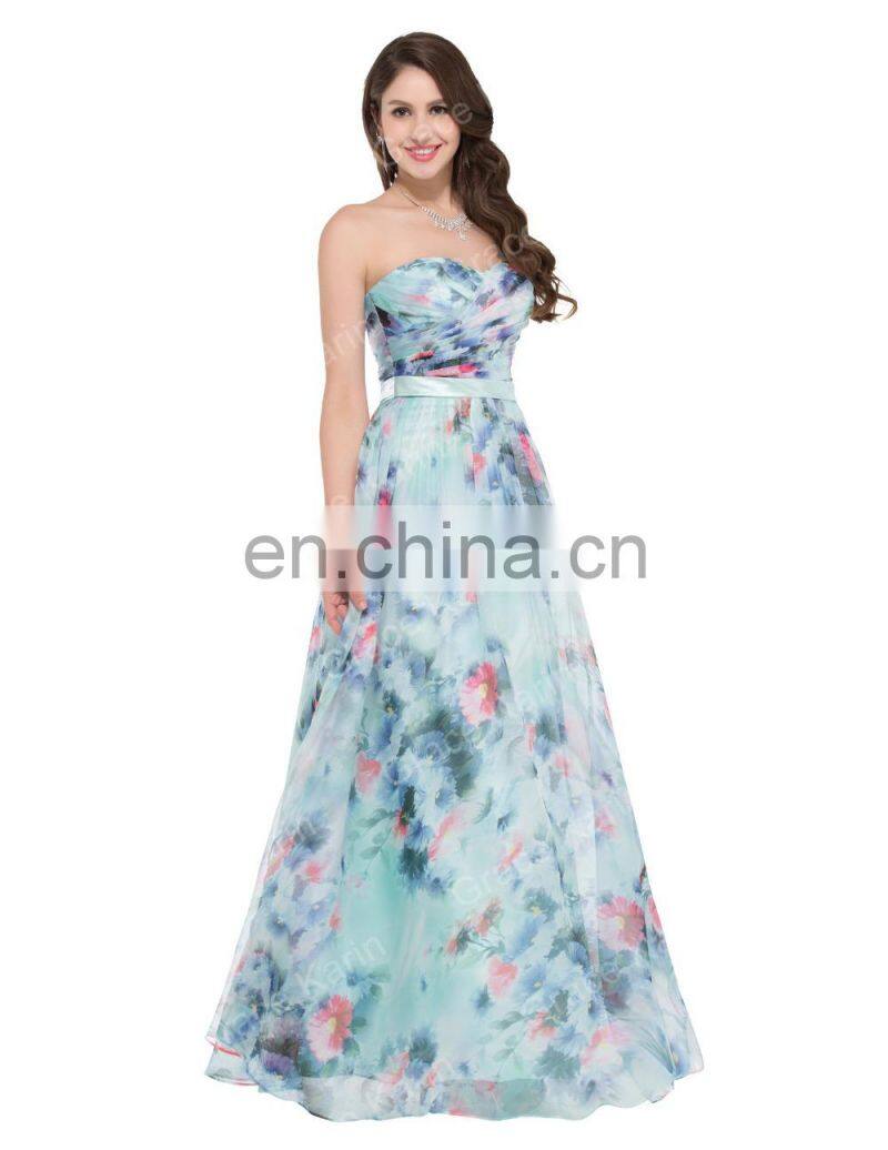 GK Flower Pattern Strapless Chiffon Long Printed Flora Prom Dress 8 Size US 2~16 GK000004
