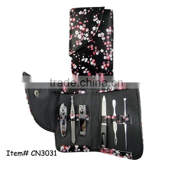 Plum blossom flower printed PU pouch manicure set cosmetic tool