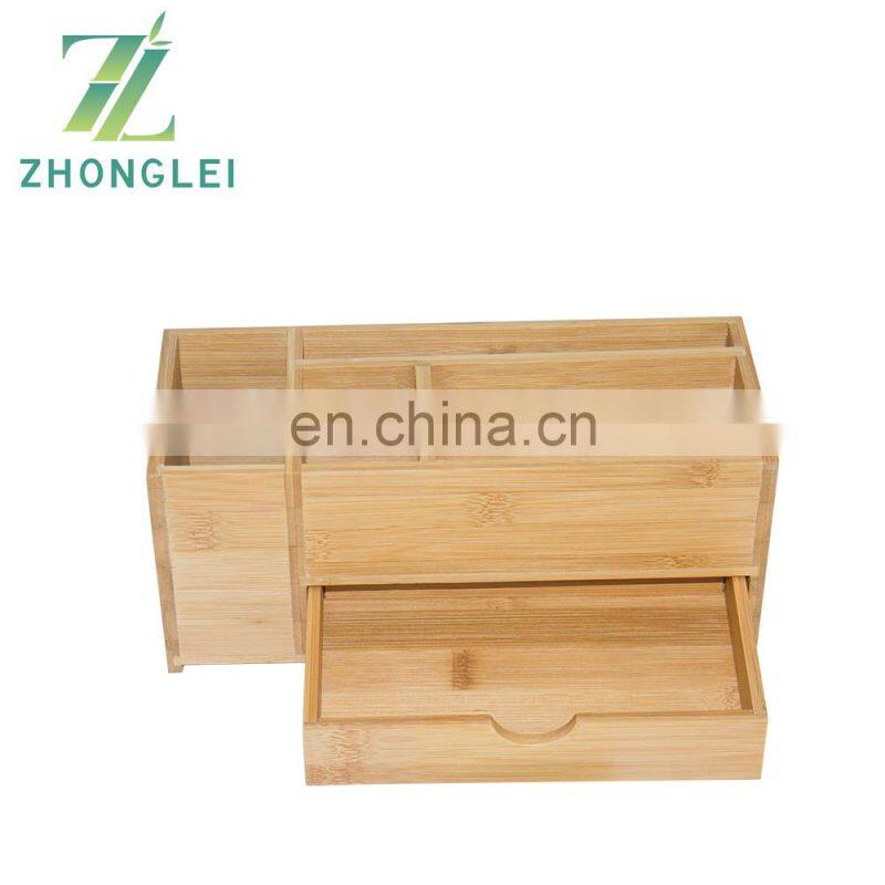 Cheap Square Bamboo Office Pen Pencil Holder for Desk Office Desktop Storage Organizer With Drawers