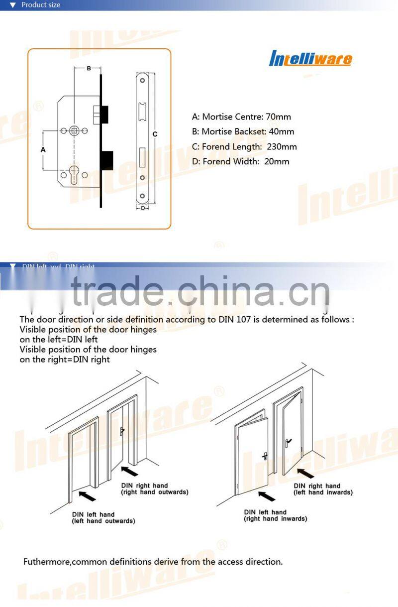 Hot selling black plated mortise lock with stainless steel