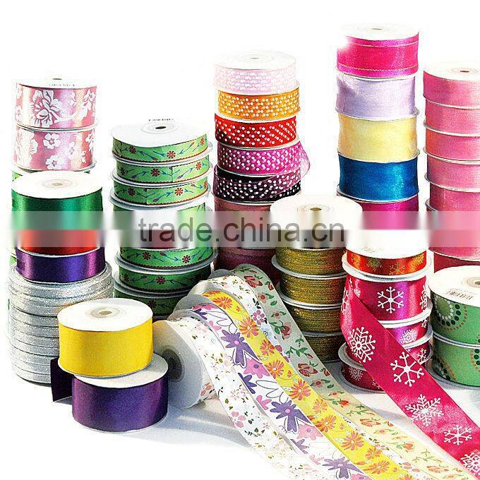 flying girls and snow flowers printed white grosgrain ribbon