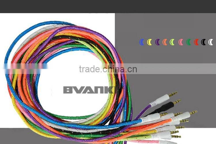 New premium 2016 Fabric Braided Flat AUX Cable For IPod Iphone MP3 Audio Cable 3.5mm for samsung galaxy j3 free samples