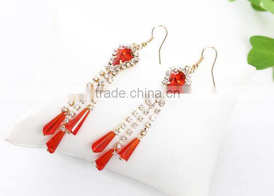 Latest model fashion rhinestone long tassel earrings