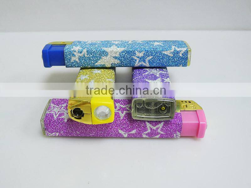 Latest diamond ignition gold head windproof electronic cigarette custom sticker lighter