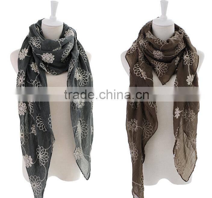 Wholesale Women Fashion Embroidery Spring Summer Cotton Scarves Shawls