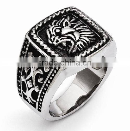 Stainless Steel Antiqued Lion Ring
