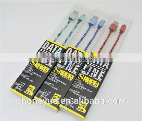 metal alloy super flexible nylon braided micro usb data cable for tablet pc