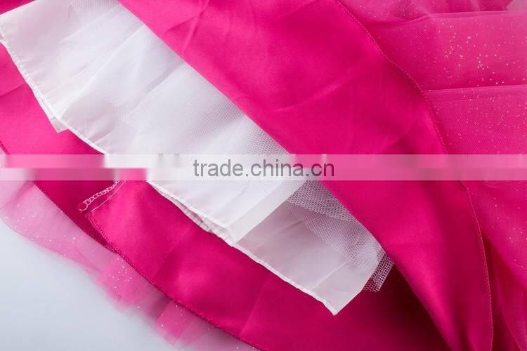 Fashion Rose Red Sequin Organza Fabric Baby Girl Party Dress for Children