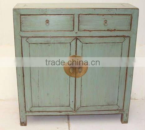 chinese antique grey blue two door two drawer cabinet
